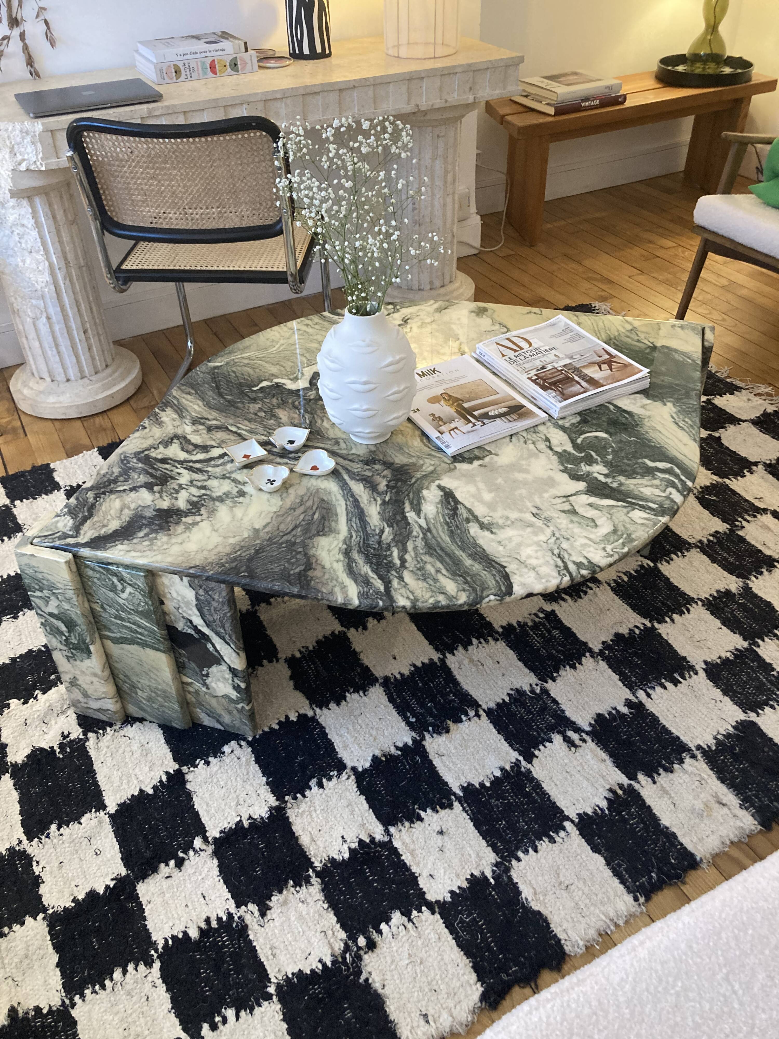 Marble table drop shape Roche Bobois vintage