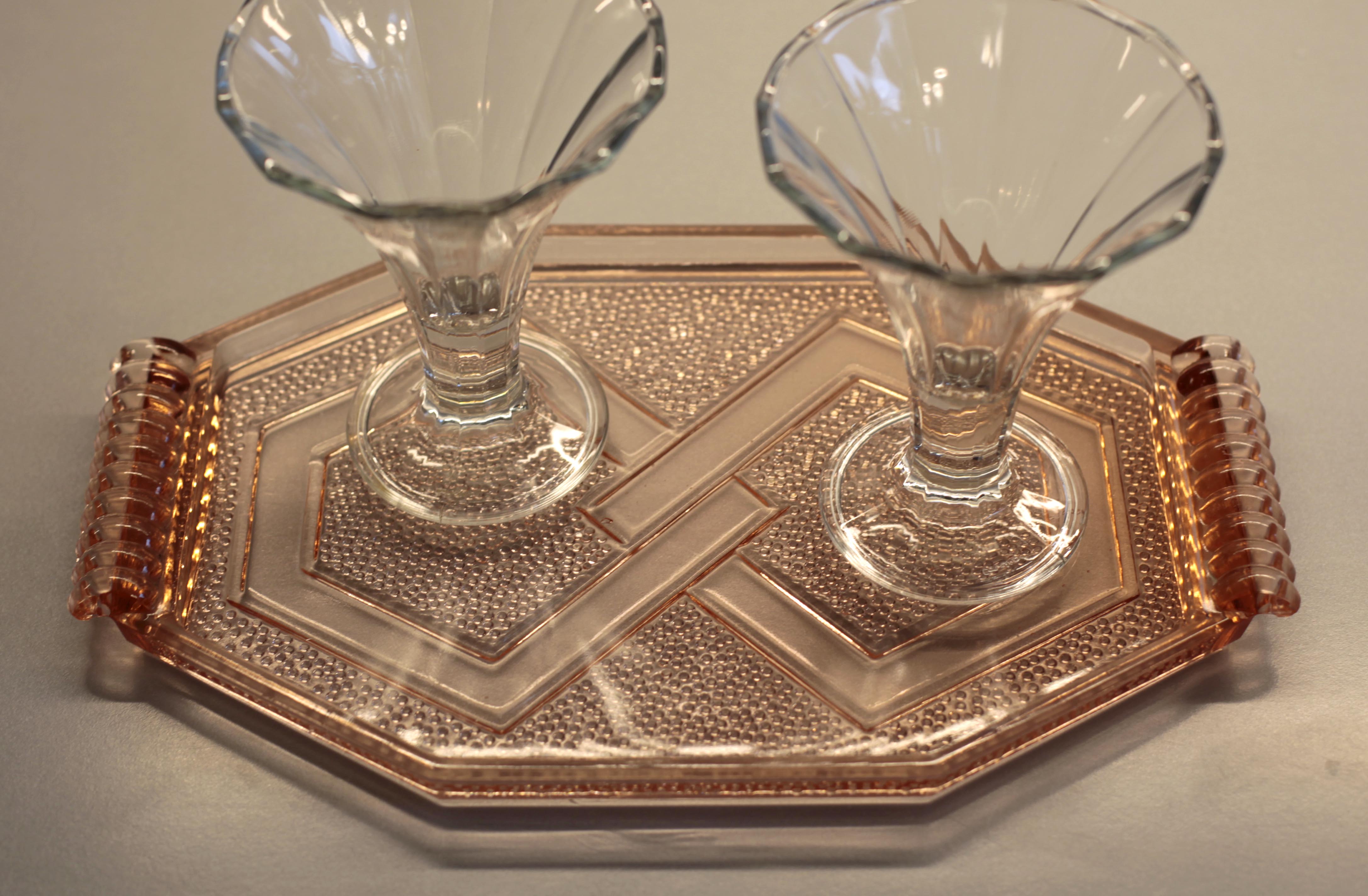 Art-deco pink glass top