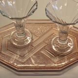 Plateau art-déco verre rose