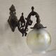 French antique electrified old brass gas mantle with patterned glass shade 4971.
