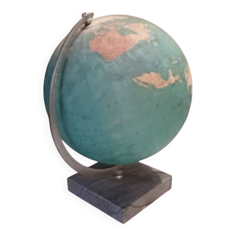Globe terrestre mappemonde en verre vintage lumineux - 1940