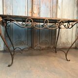 French Art Deco Wrought Iron Dining Table with Black Colored Glass, 1930s