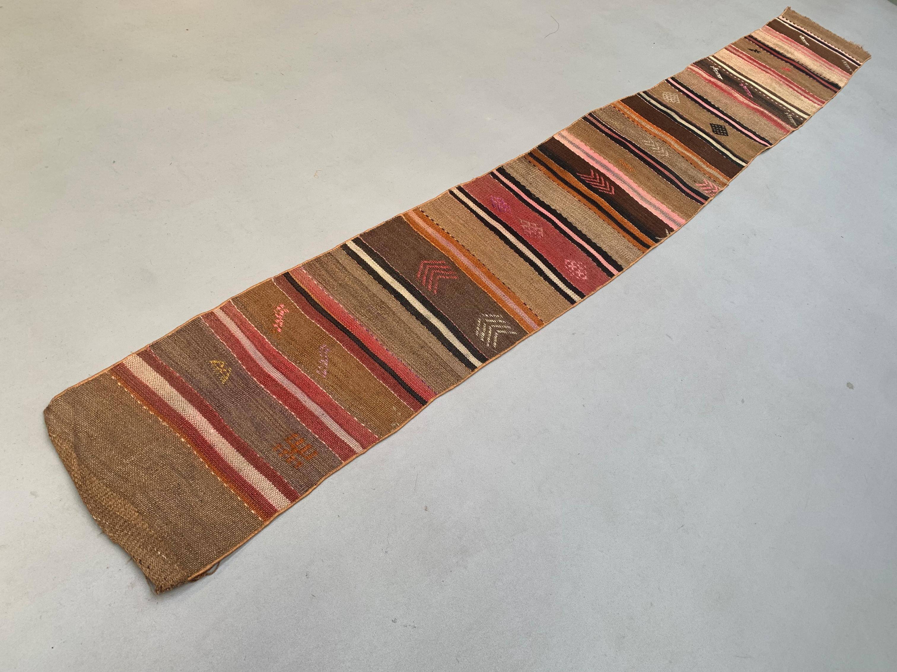 Old turkish narrow kilim runner 372x48 cm shabby chic, vintage kelim