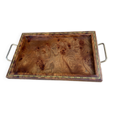 Lancel serving tray in elm magnifying glass and lacquered mahogany year 70