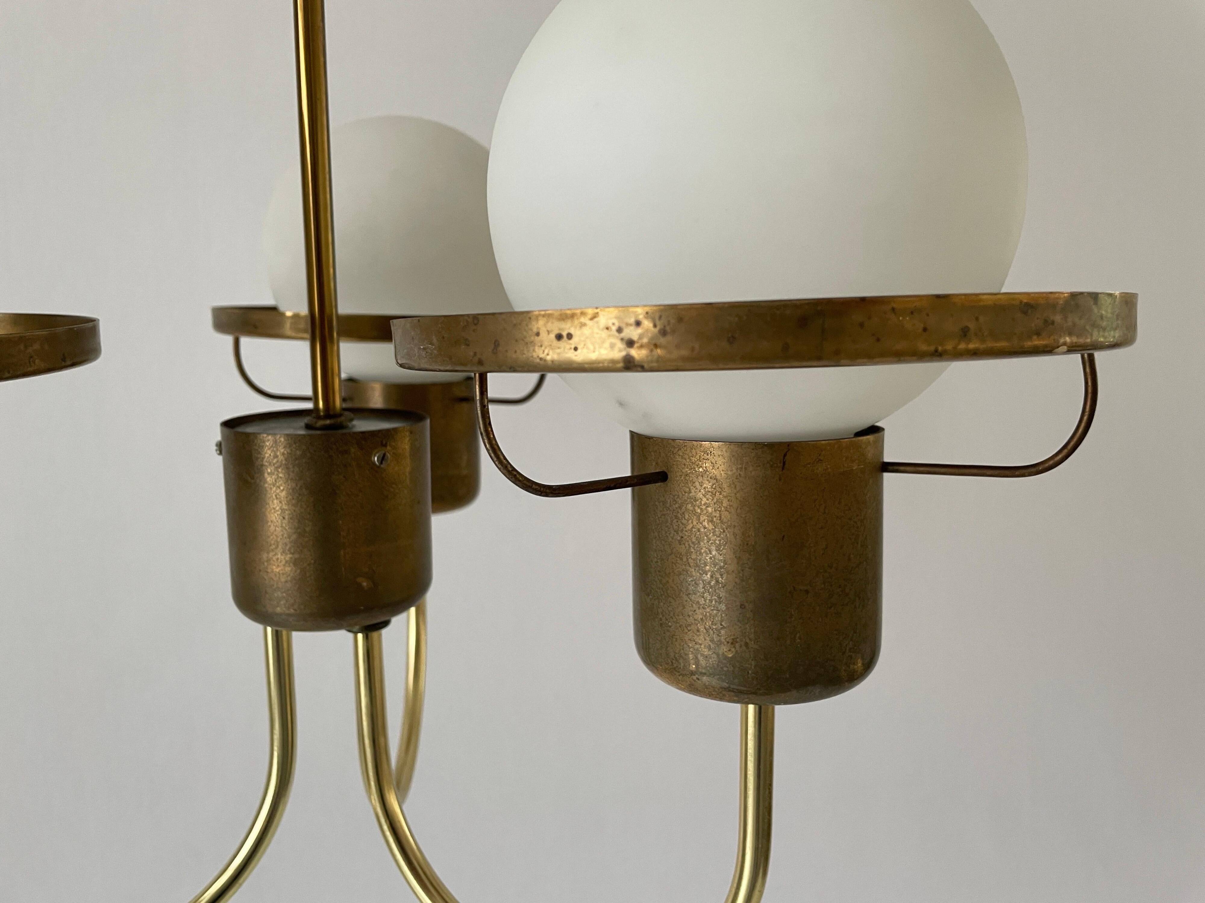 Suspended lamp with 3 glass balls and brass frame, Germany, 1960s