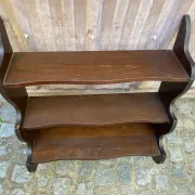 Vintage wall shelf with ornate cutouts in dark wood, 68x88cm, 3 levels, 1950.
