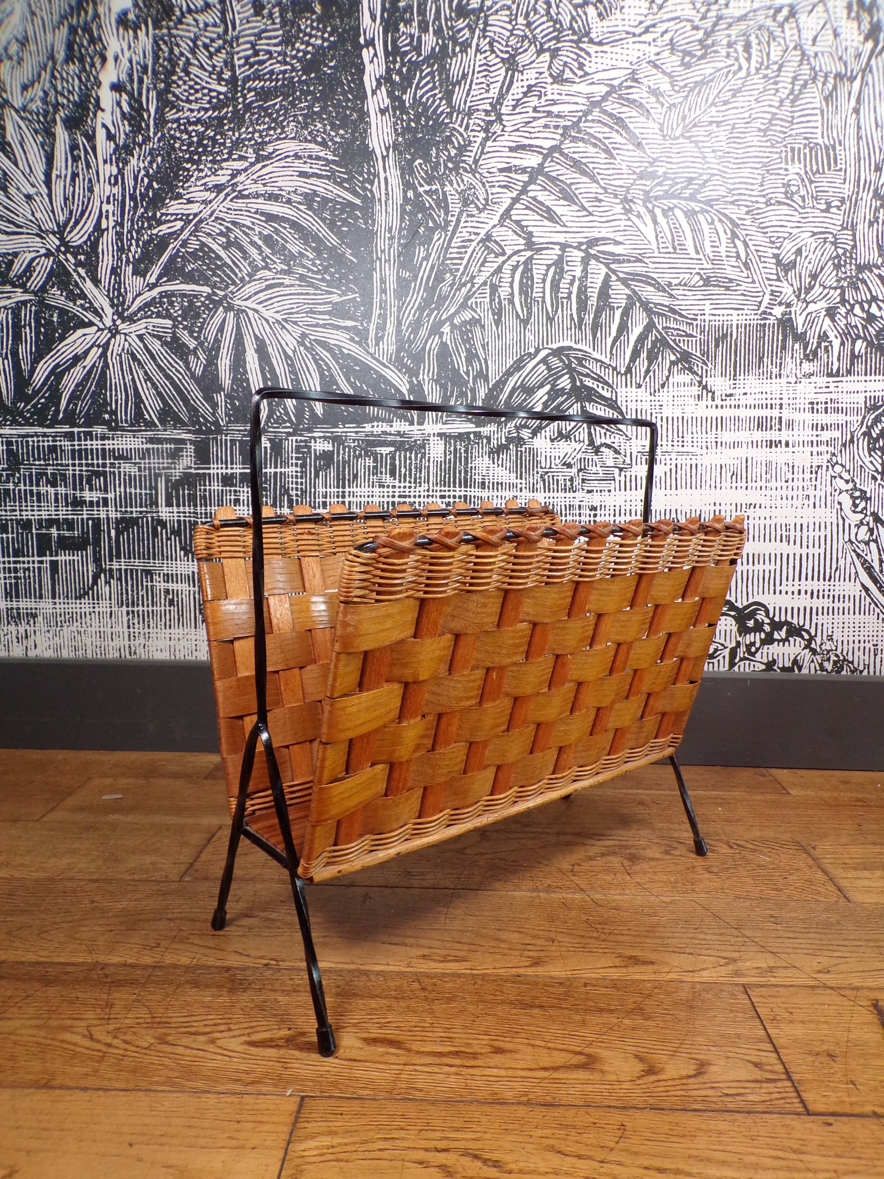 Rattan and metal magazine holder
