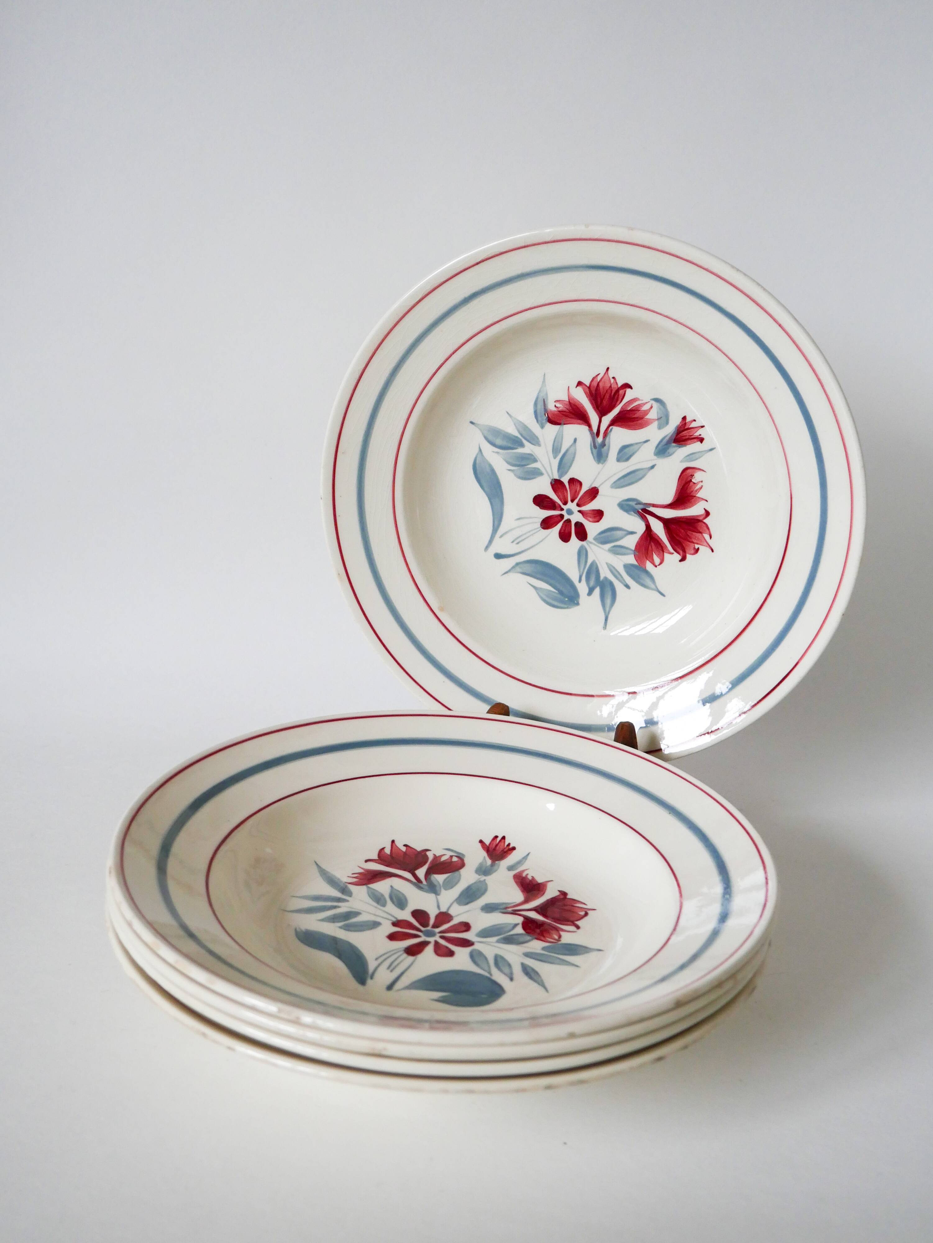 Lot of 5 Lunéville soup plates, Herblay model, 1950