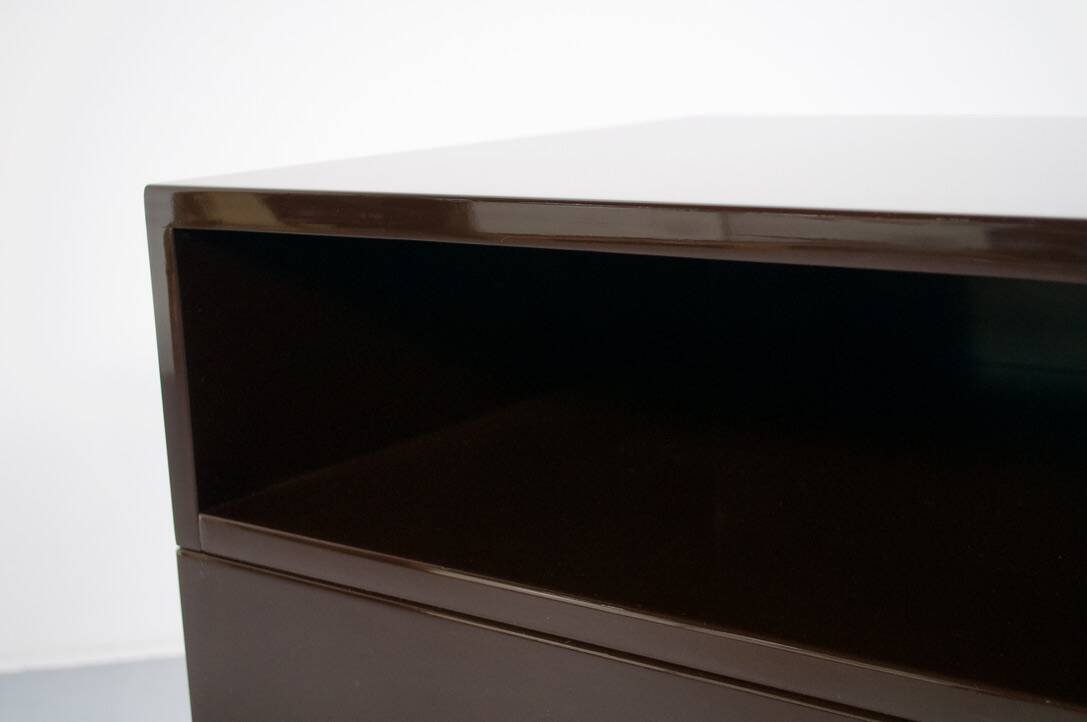 Mb16 brown lacquered chest by luigi caccia dominioni 70's azucena editor