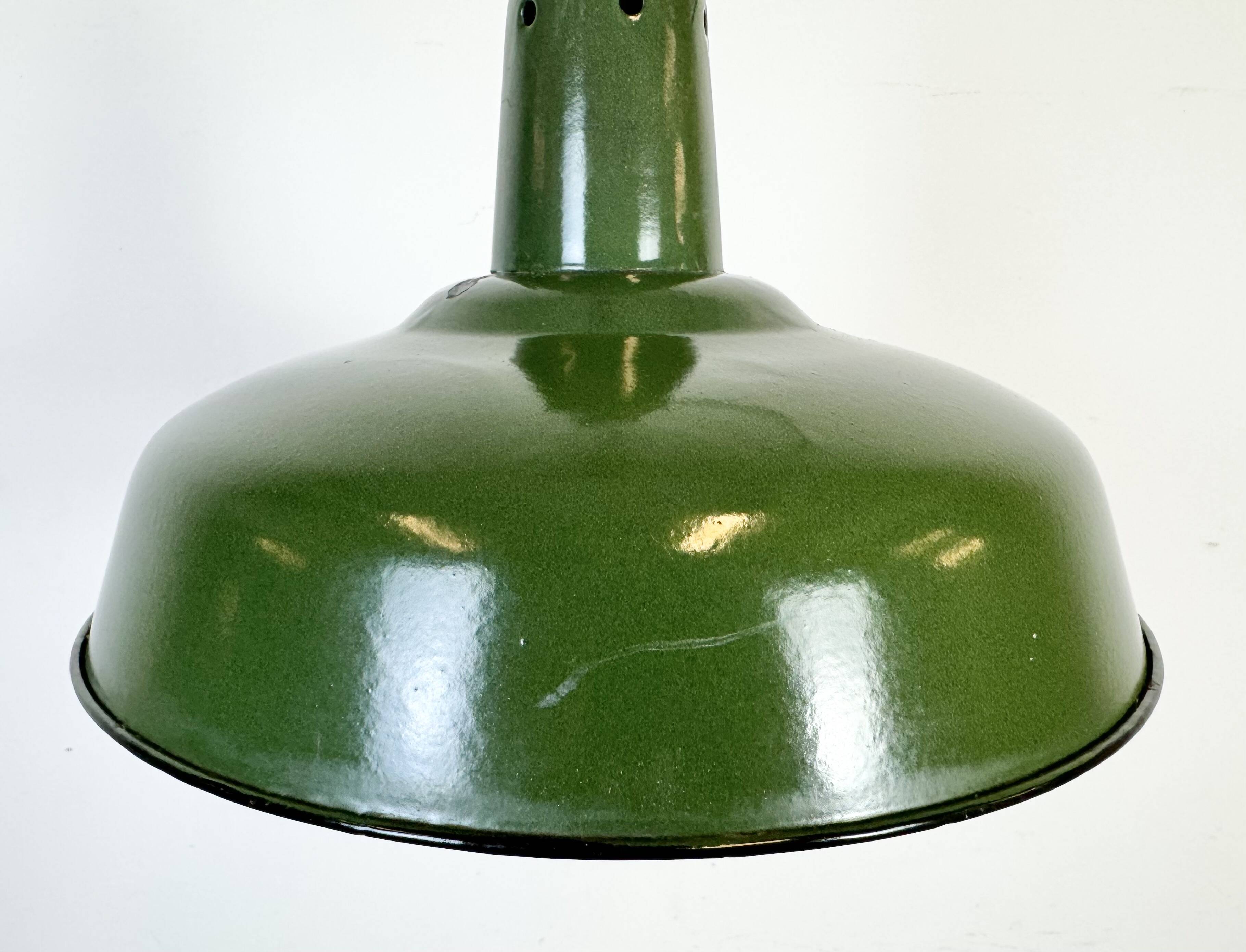 Industrial French Green Enamel Factory Pendant Lamp, 1960s
