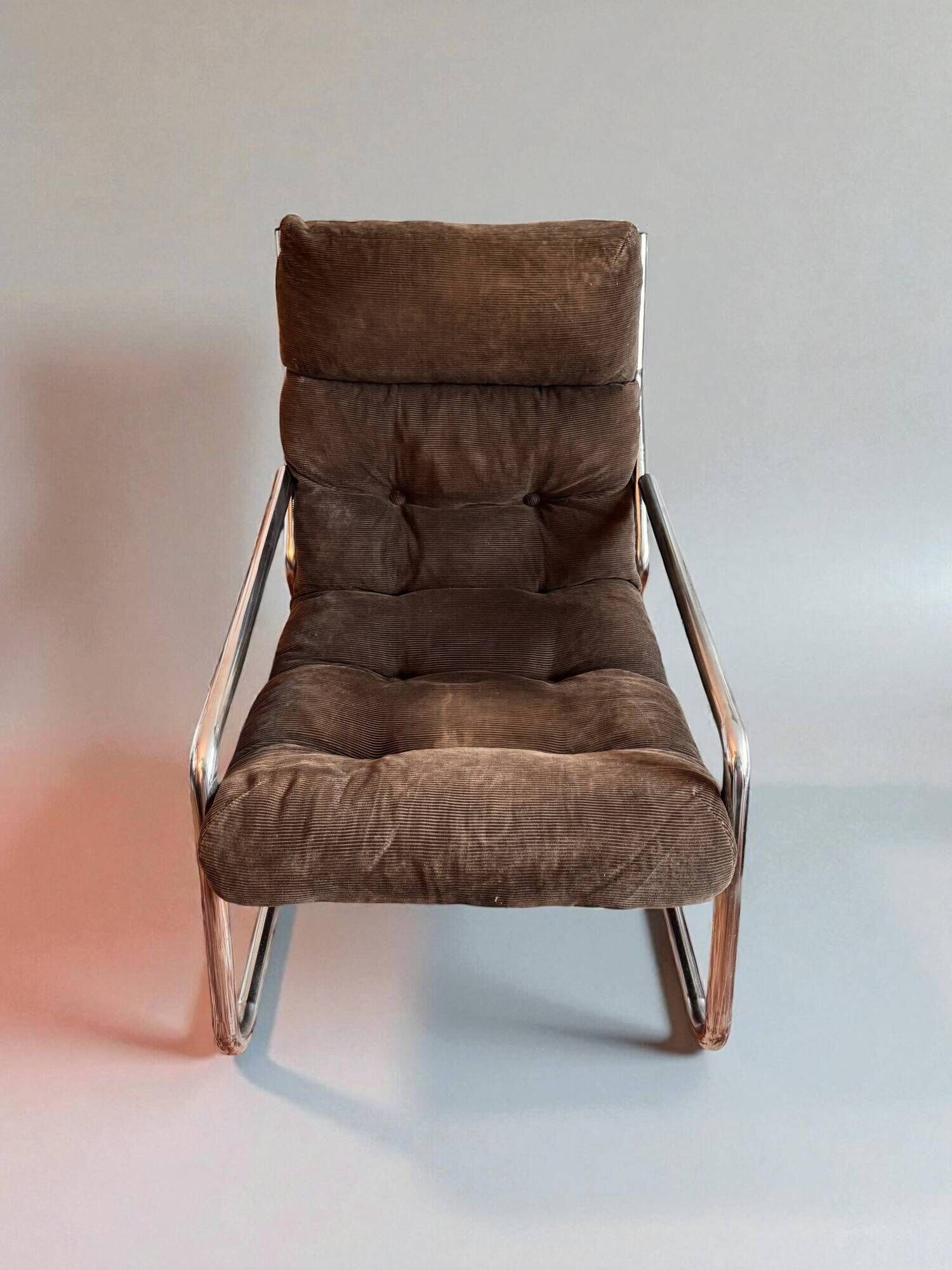 Pixi armchair by Gillis Lundgren for IKEA in chrome and brown velvet, 1974