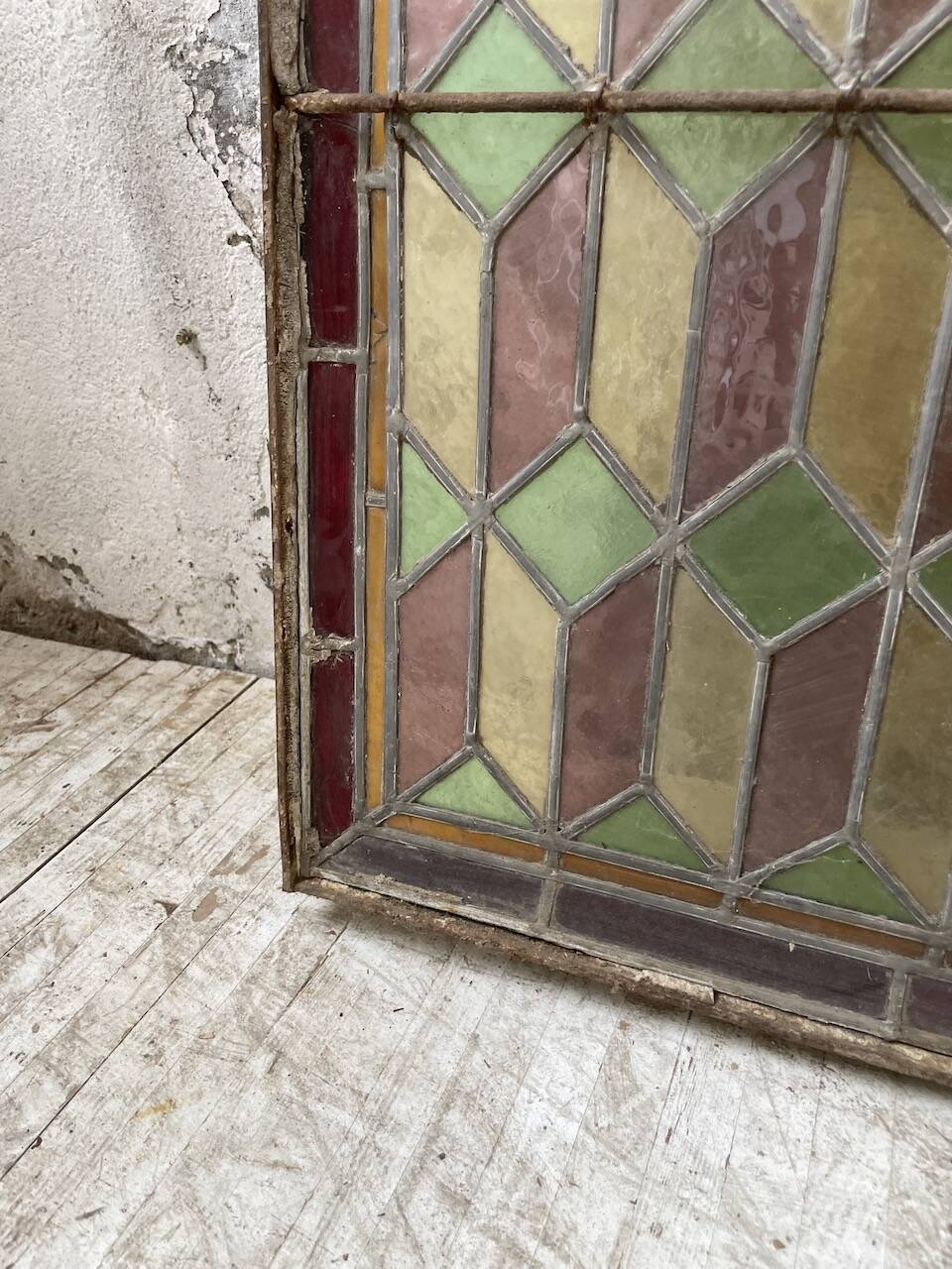 Old stained glass window in metal and glass 1900