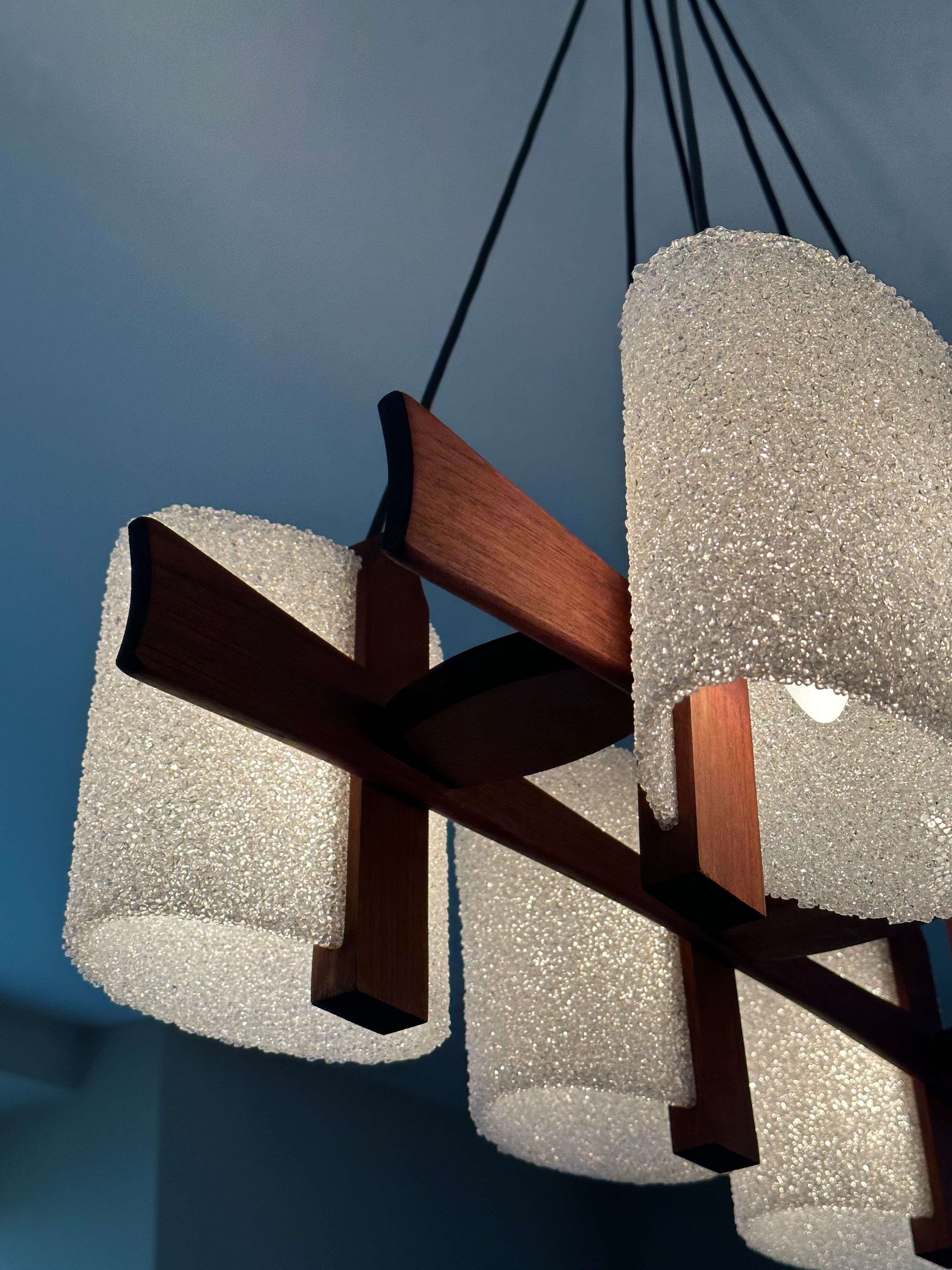 Teak chandelier and vintage design wall lamp 60 years