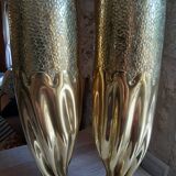 Pair of vases with floral decoration Art Nouveau in brass