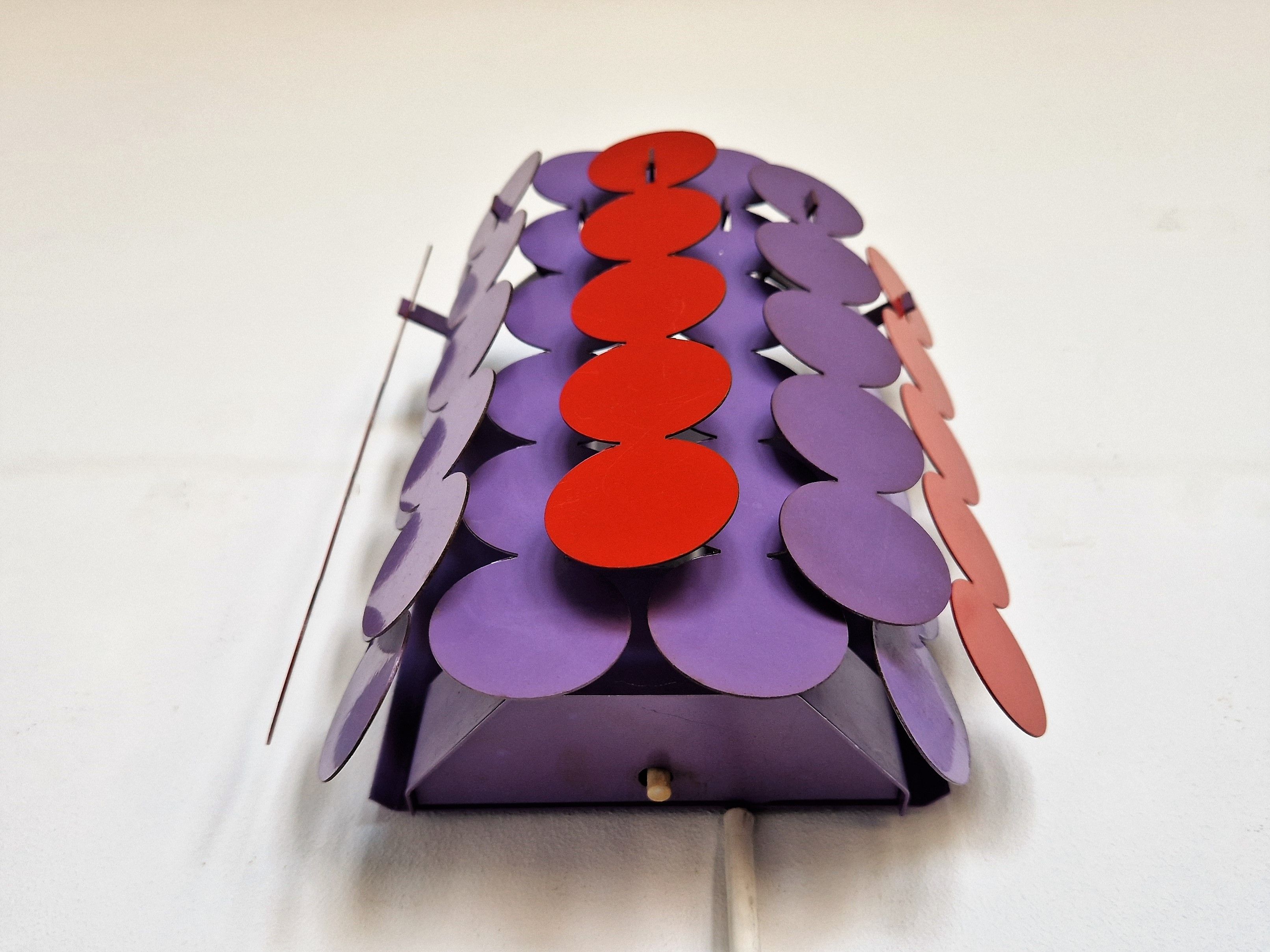 Red and purple metal strip wall lamp by Doria Leuchten, Germany 1960's/1970's