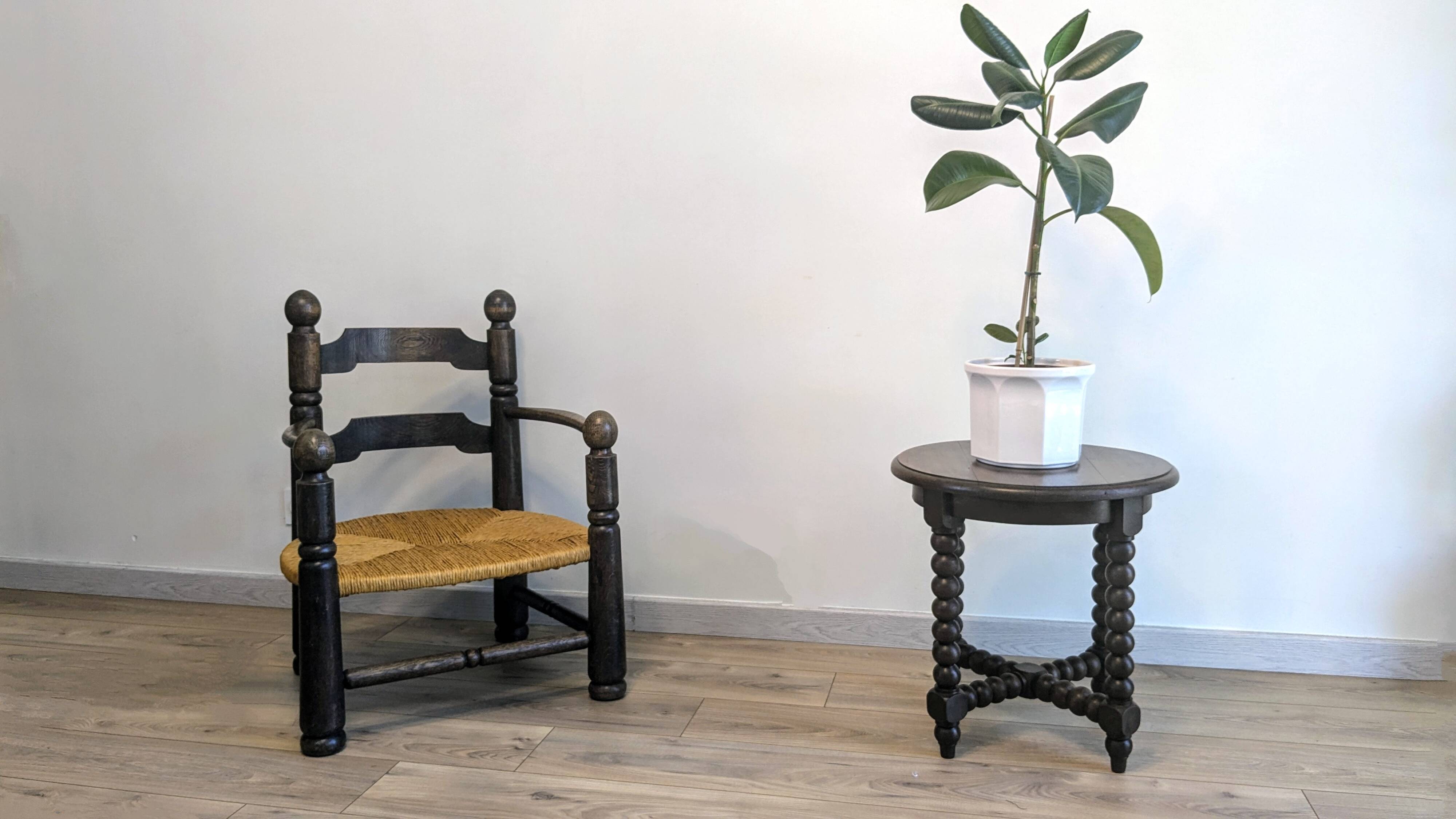 Genuine  Dudouyt style low oak armchair, 1940s