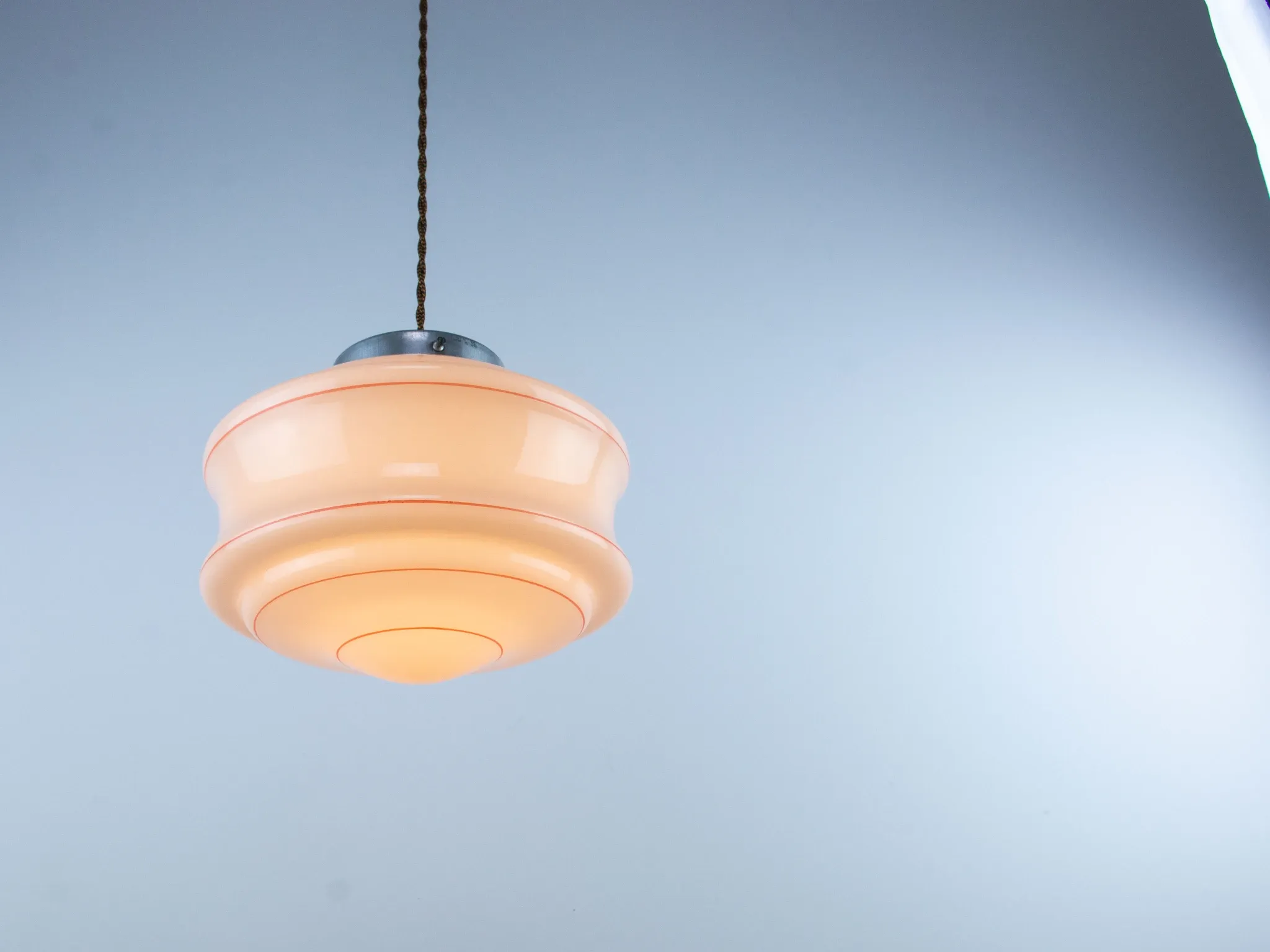 Vintage Art Deco Hanging Lamp, 1960s Pink Ceiling Light