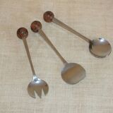 3 couverts à condiment 1970 Eloi Pernet inox et bois