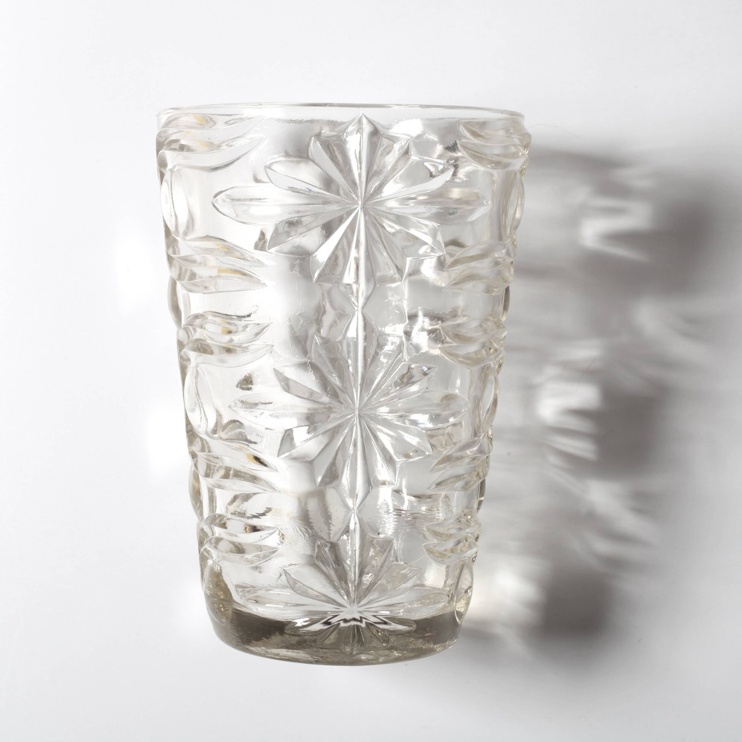 Mid-century Solid Heavy Clear Pattered Glass Flower Vase / Fidenza / Italy