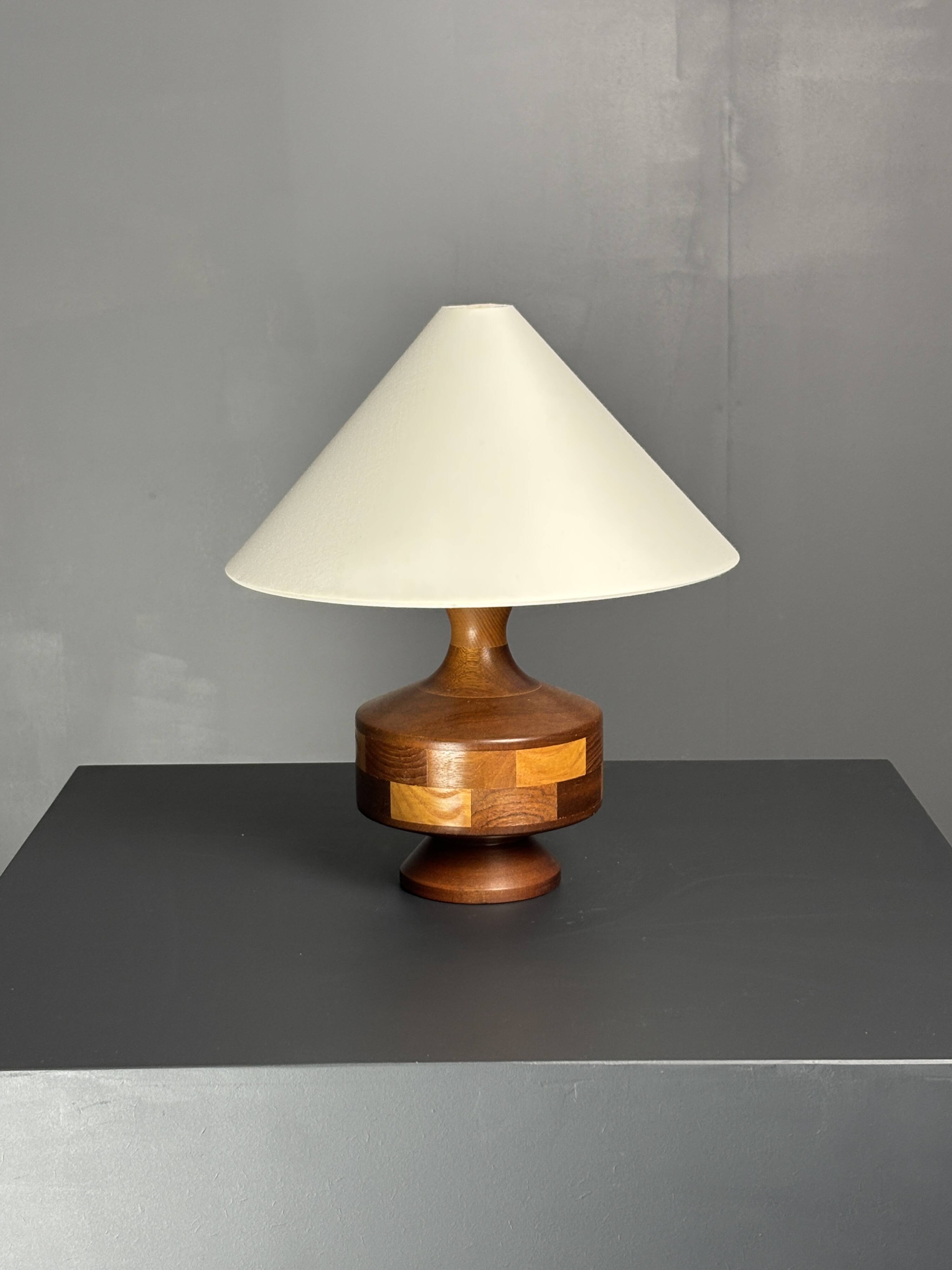 Mid-Century Table Lamp with Geometric Wood Inlay, English, circa 1955–1965