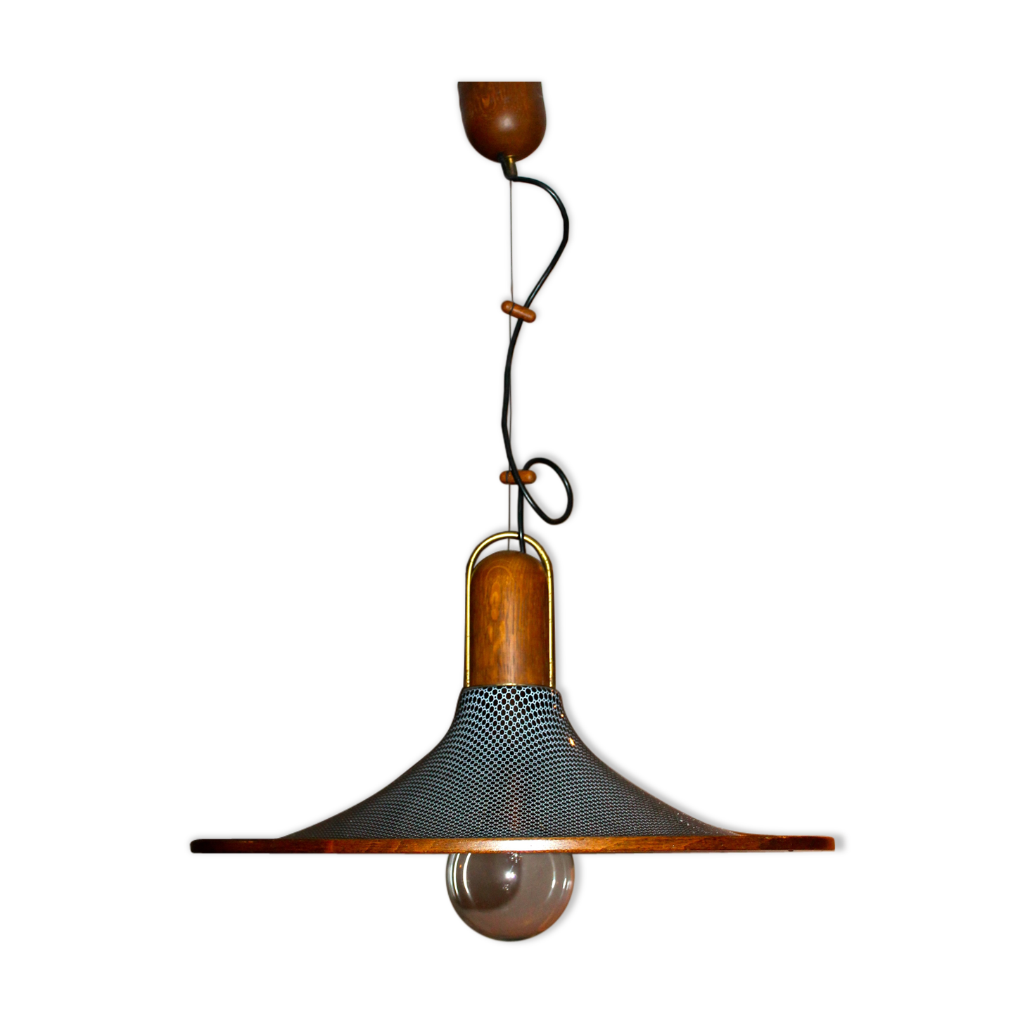 Temde Leuchten, 50's/60's and teak and brass hanging lamp