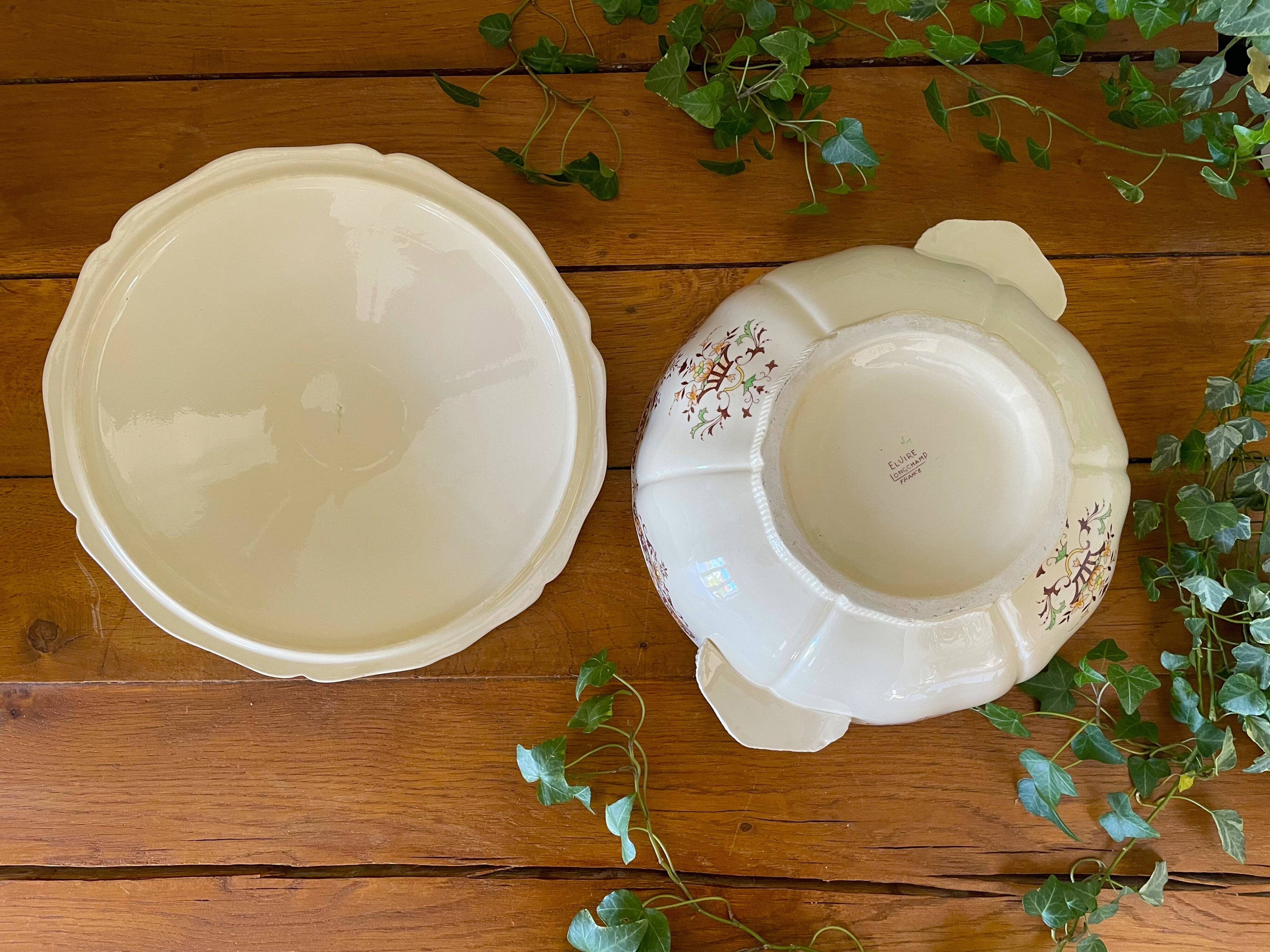 Large antique soup tureen in Longchamp earthenware.