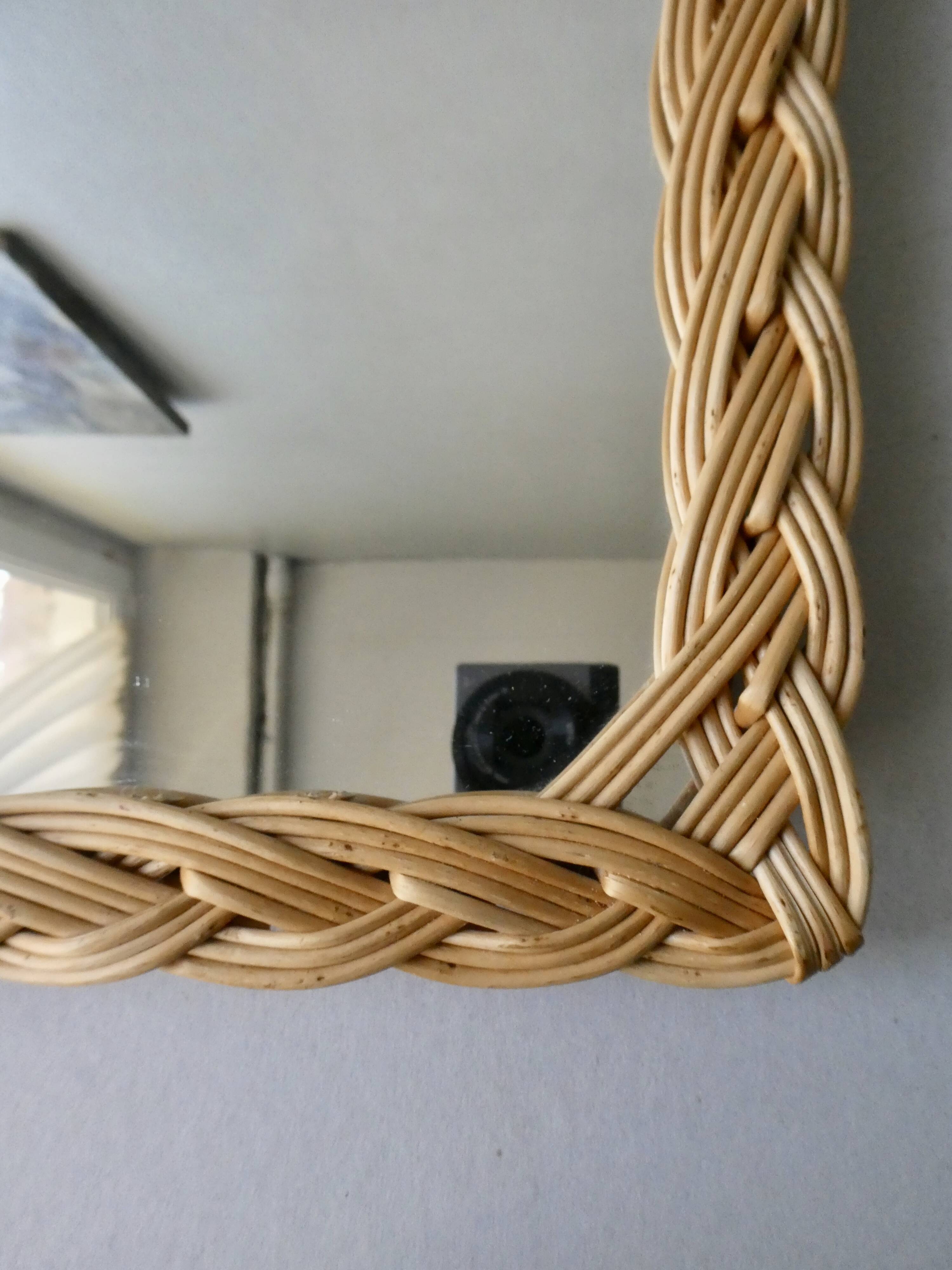 Rectangular rattan braided mirror, 29 by 41.5 cm