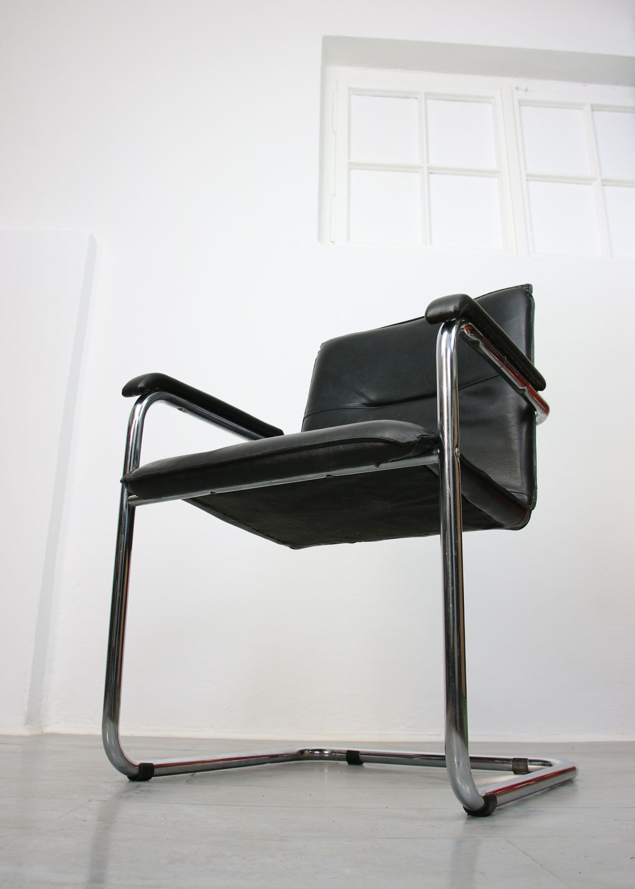 Vintage black leatherette office cantilever chair, 1970s