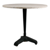 Vintage travertine bistro/dining  table, solid metal base. (A)