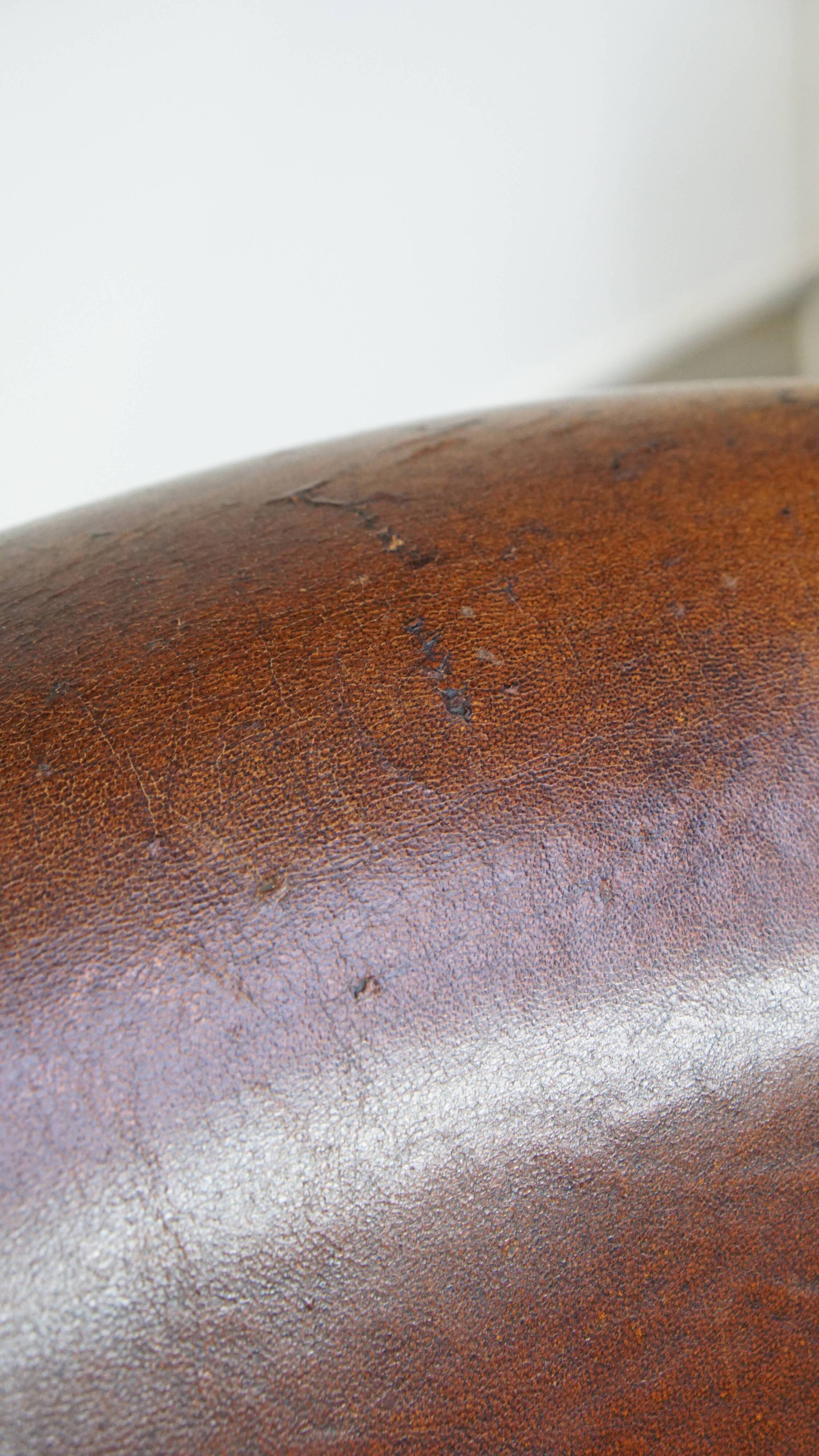 Cognac-Colored Vintage Sheepskin Leather Club Armchair