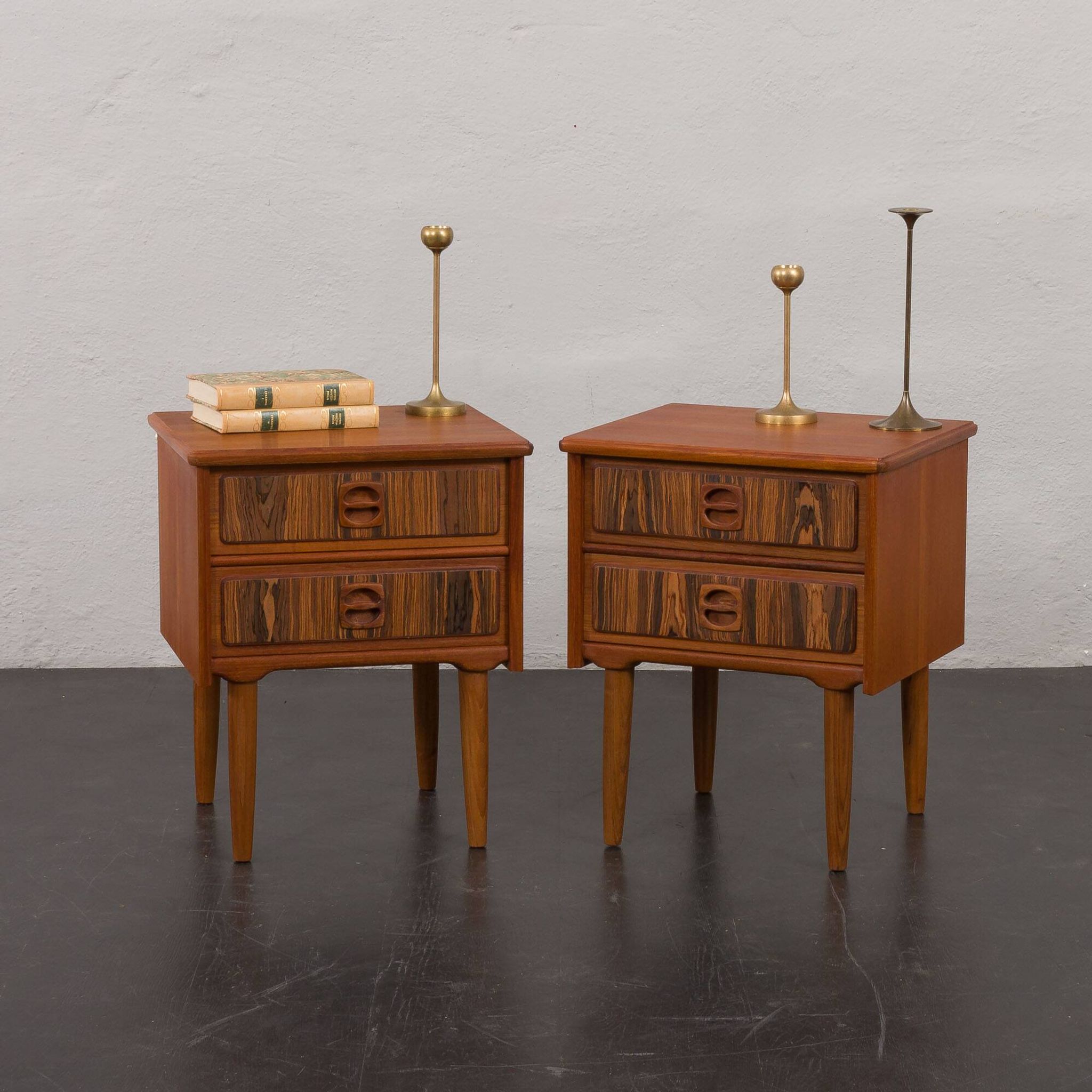 Mid-century teak bedside tables with rosewood inlays, Denmark 1960s