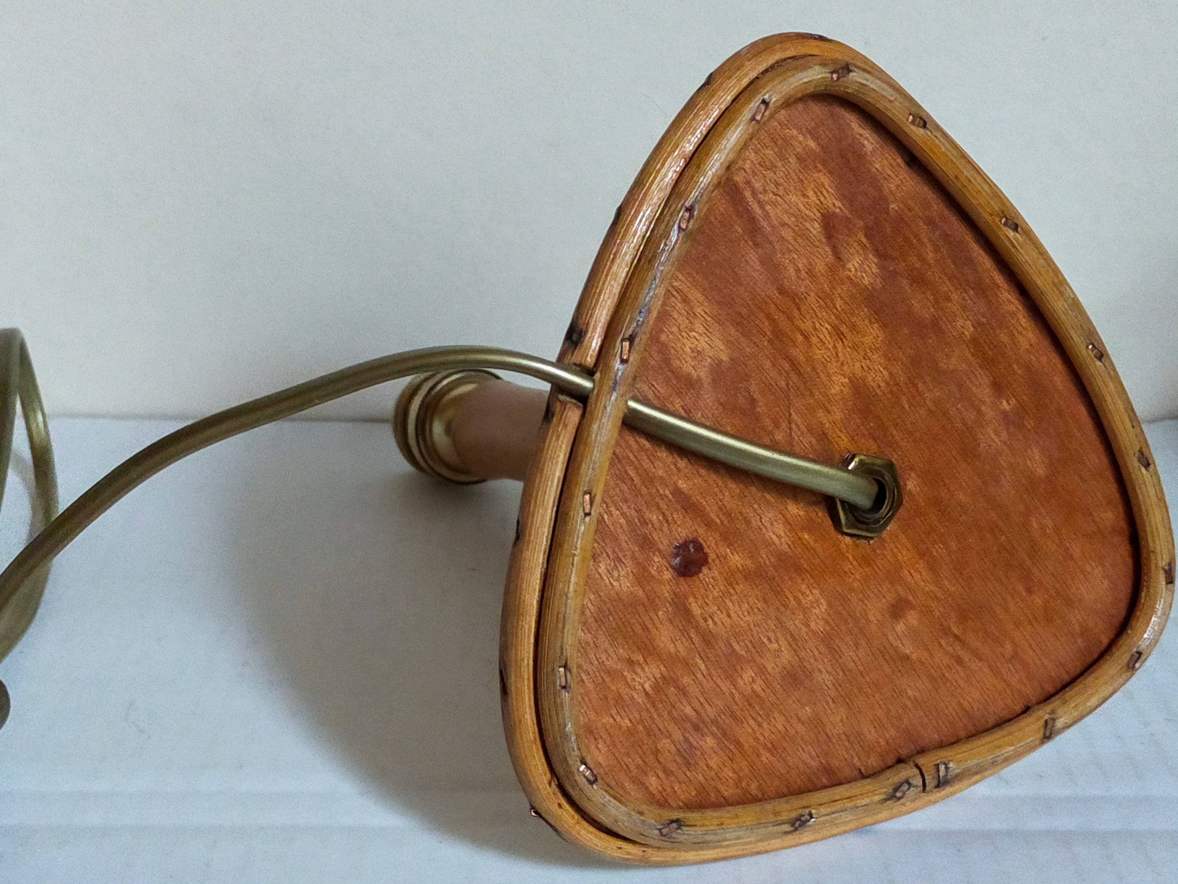 Table lamp in wood and rattan, 50s raffia lampshade