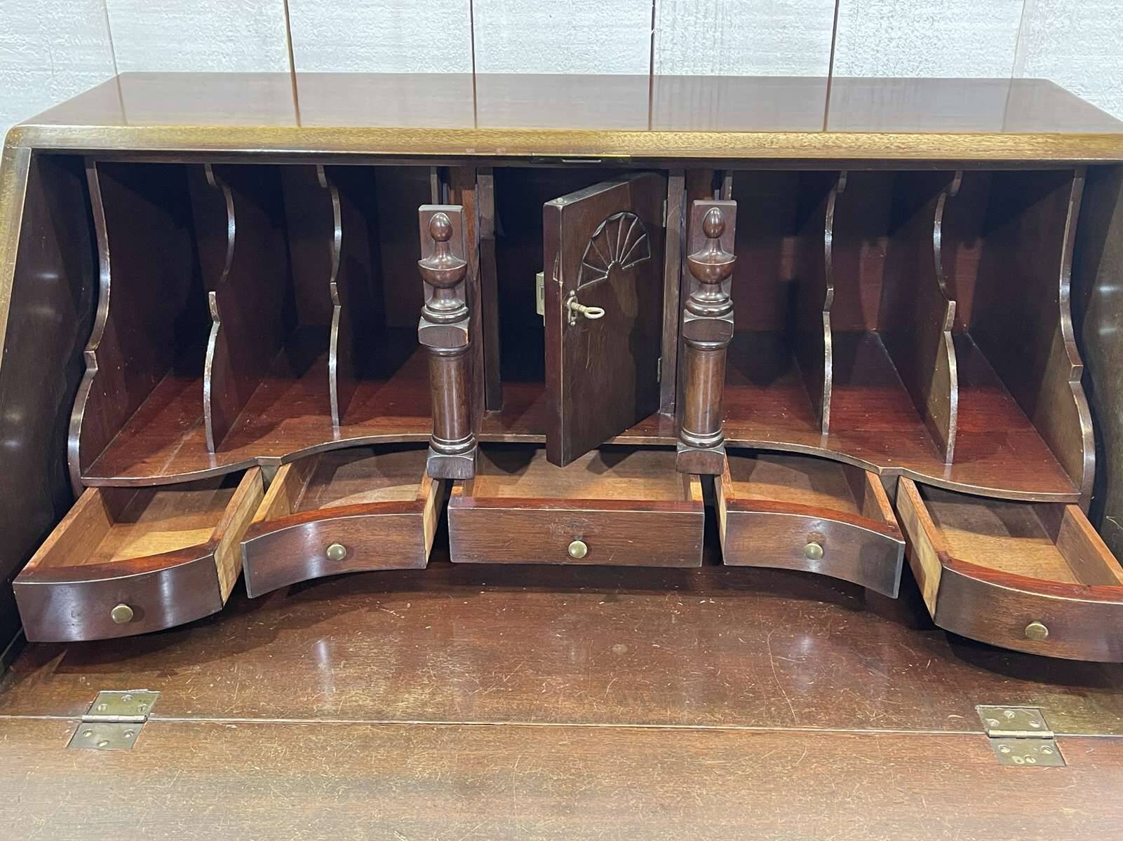 1930s English curved mahogany back desk