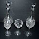 Baccarat set of 35 crystal glasses + 2 flower model carafes 9157 from 1907