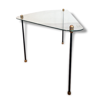 Table basse tripode verre et métal, années 50