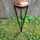 Antique copper ashtray on wrought iron stand twisted black vintage