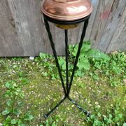 Antique copper ashtray on wrought iron stand twisted black vintage