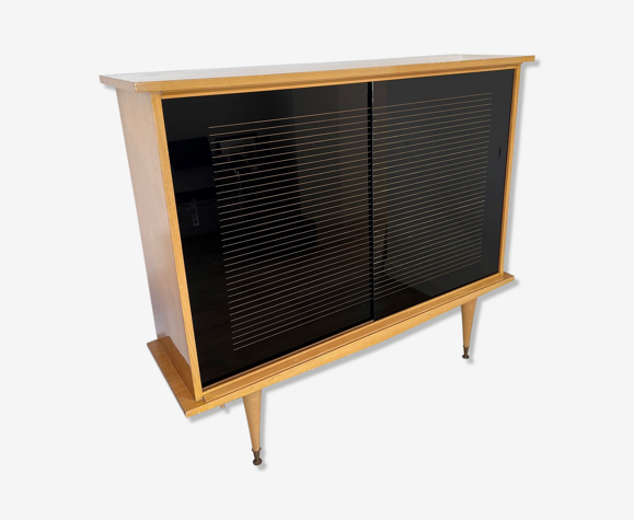 Buffet avec portes coulissantes en verre noir