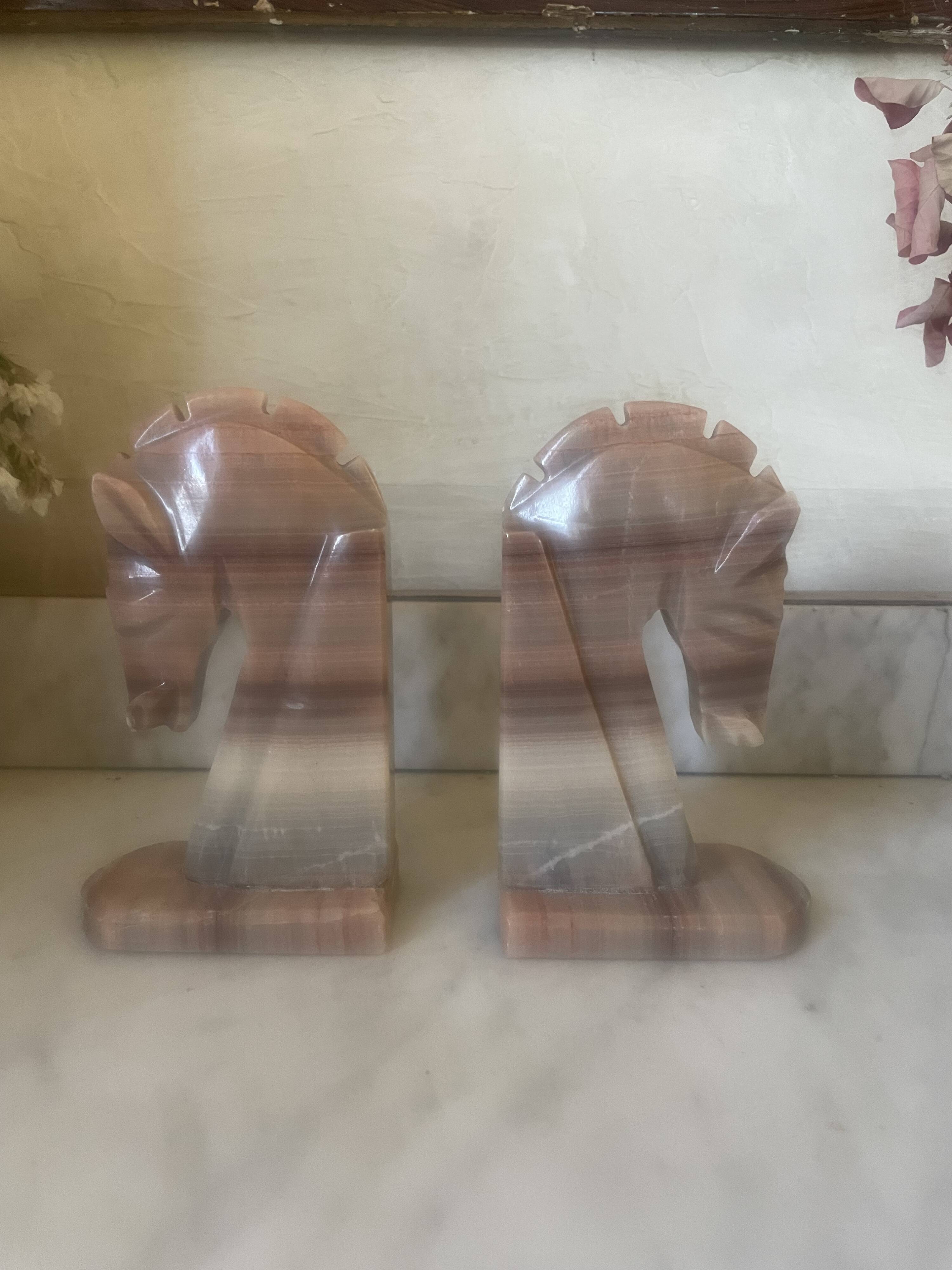 Vintage onyx horse head bookends