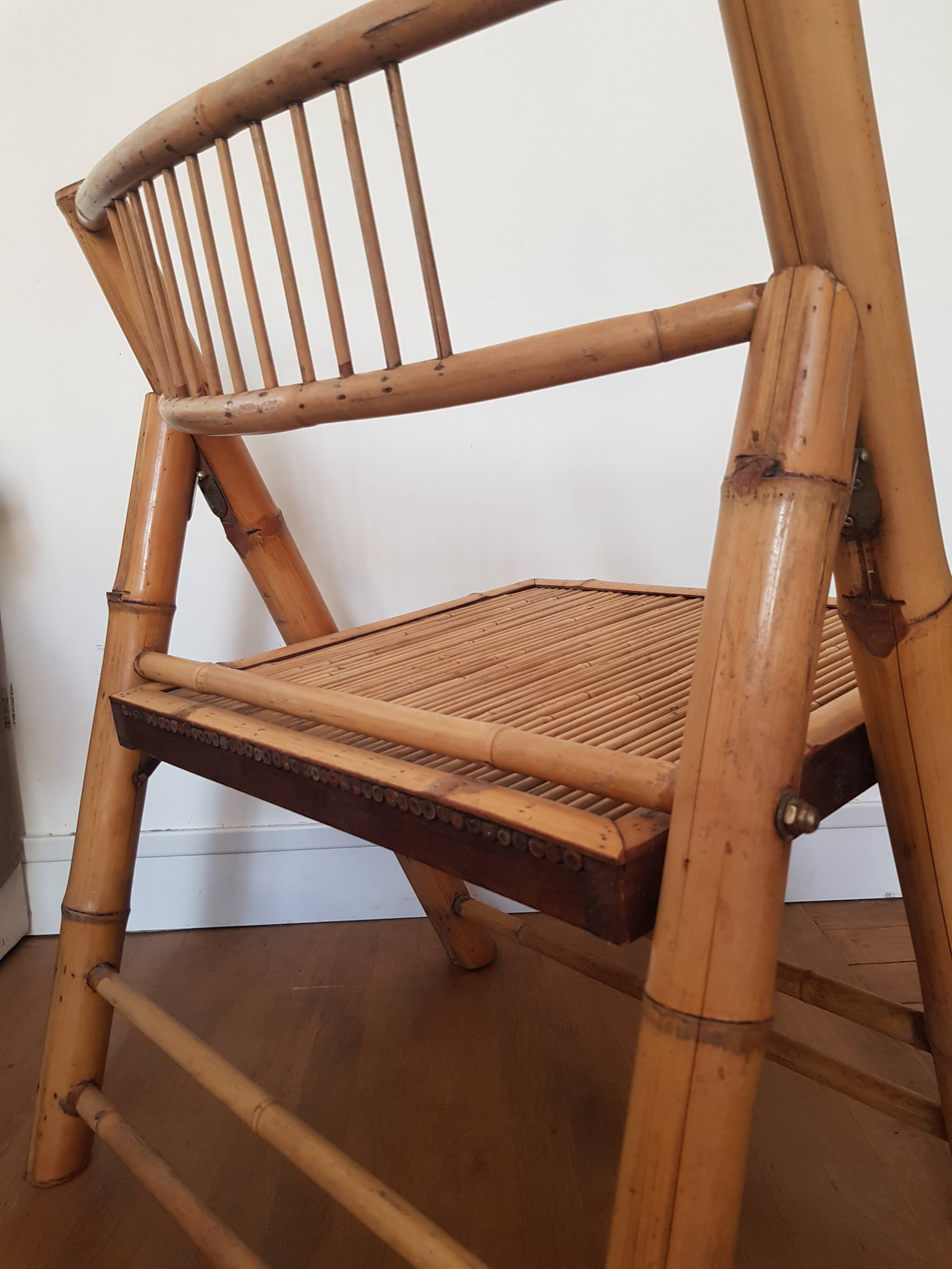 Bamboo and rattan folding chair