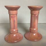 Pair of iridescent pearly pink candlesticks from the 70s