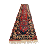 Turkish runner 475x97 cm tribal rug, red, beige, blue, vintage