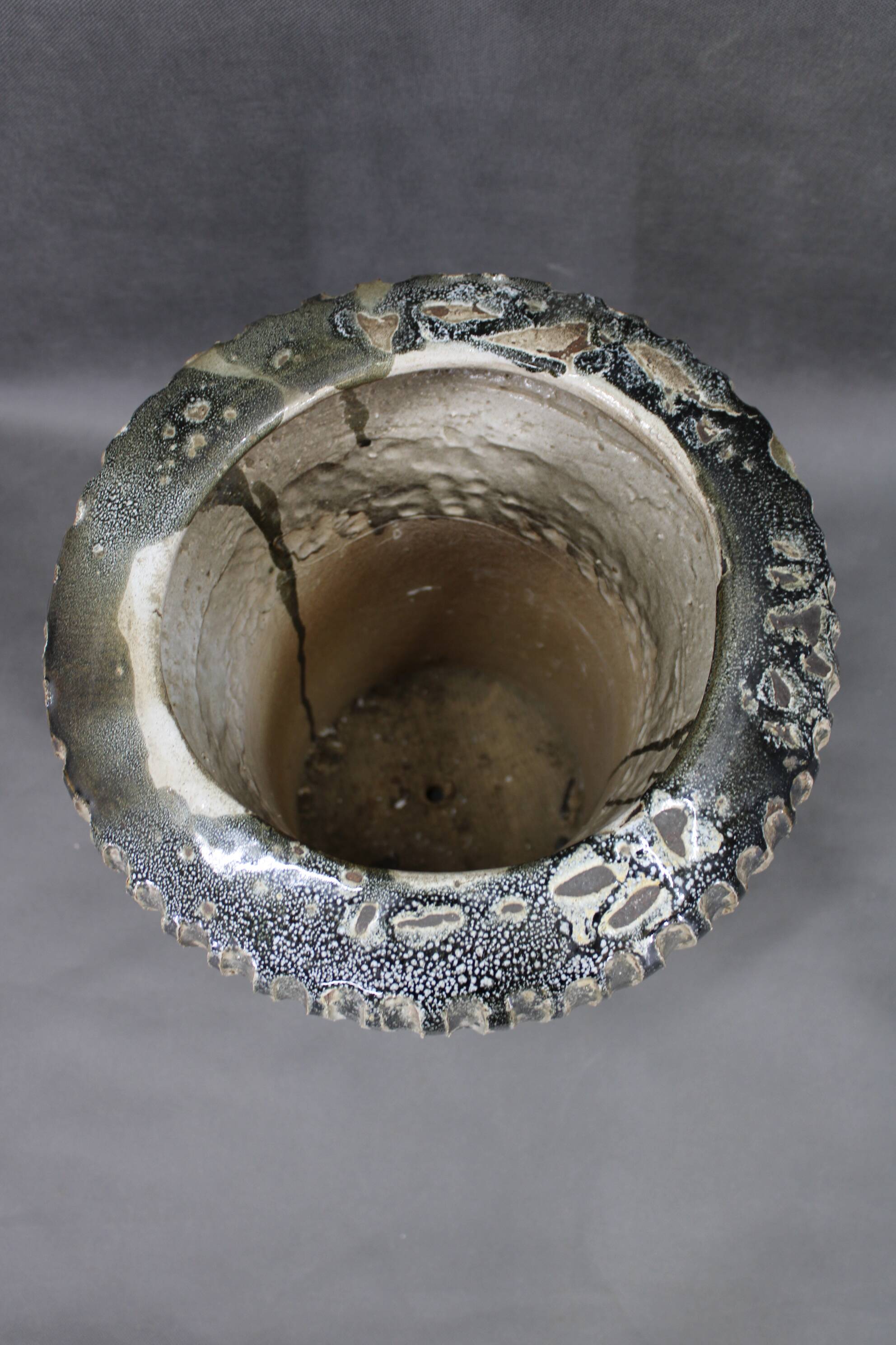 1970s Czechoslovak brutalist ceramic vase, large textured mid-century pottery