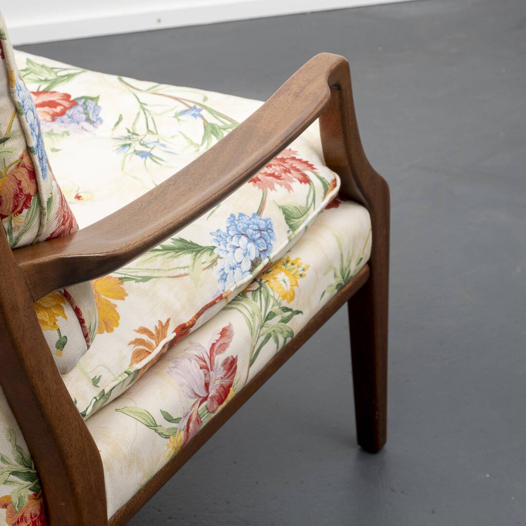 Restored 1960s armchair, floral pattern, two available.