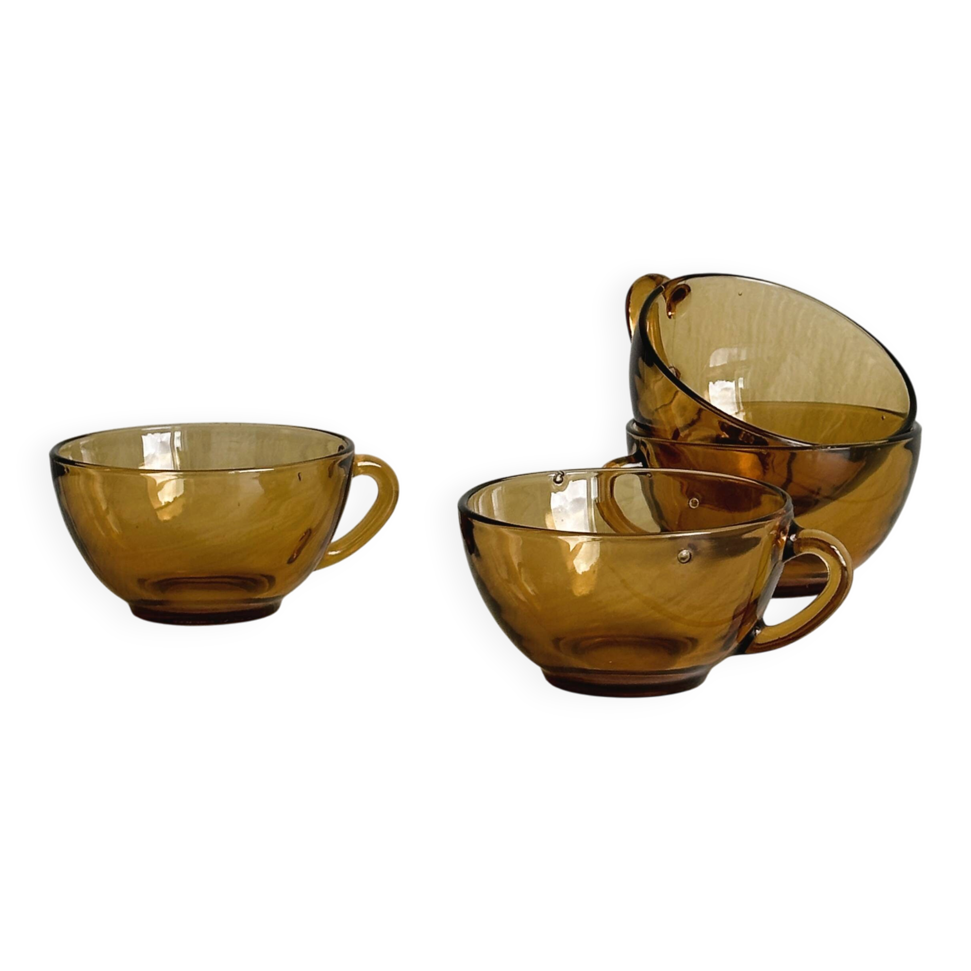 4 vintage amber glass cups