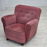 1960s, Danish relax armchair, furniture velour, oak wood.