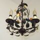 Lustre français à 3 lumières, brun clair, avec feuilles vertes, citrons et oranges 5473