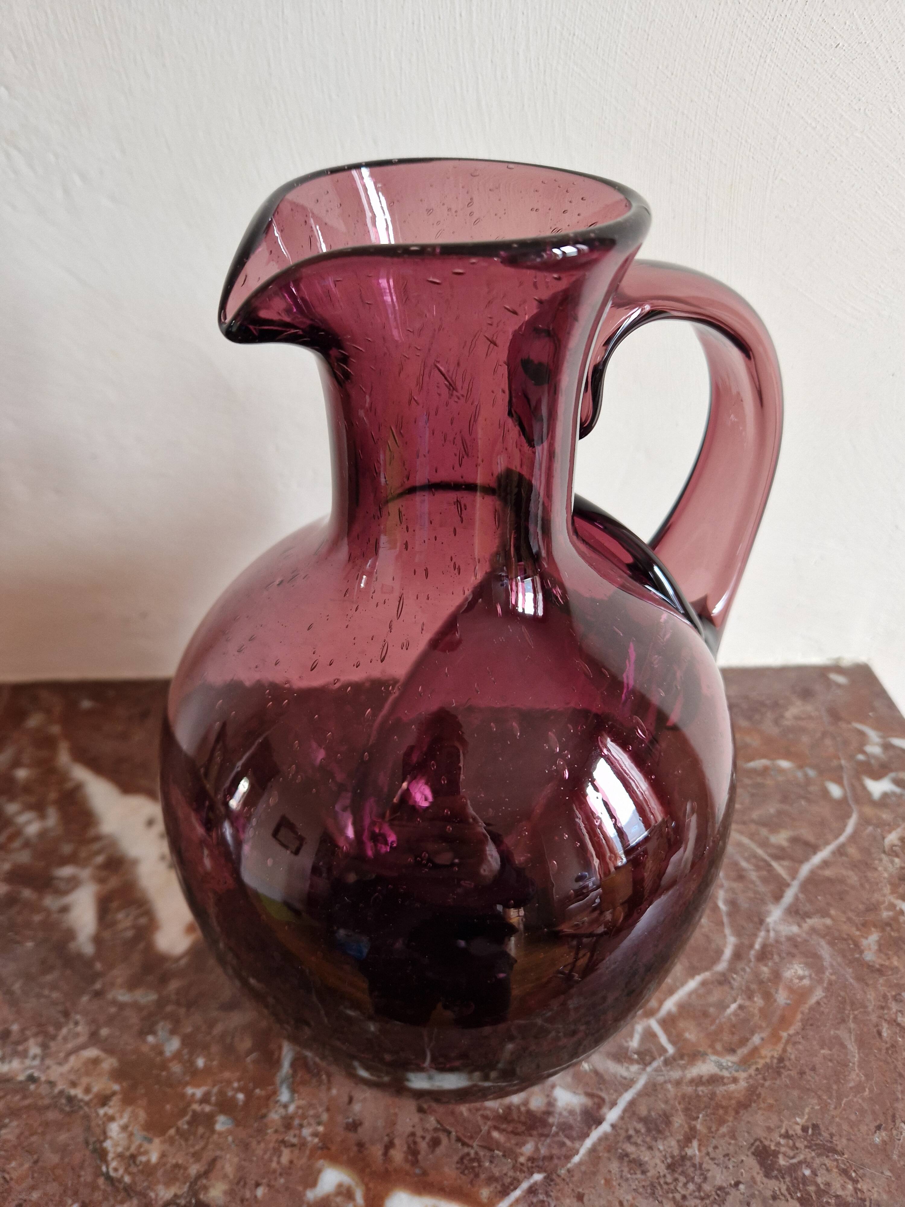 Amethyst blown glass bubble ice carafe Biot