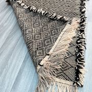 Zanafi Runner Rug, handmade Moroccan rug, flat Berber wool runner, geometric rug.