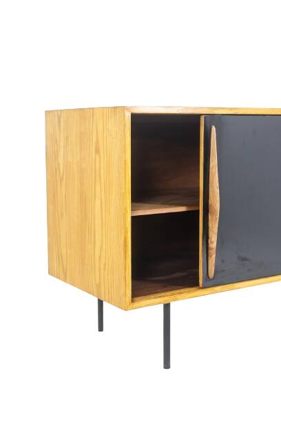 Low ash sideboard with sliding doors. 1960s.